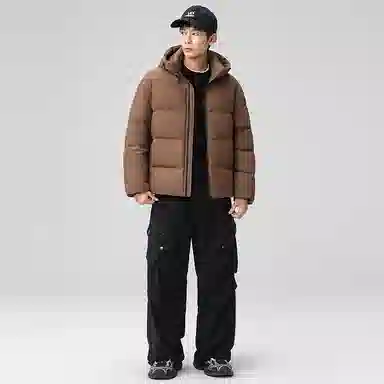 鸭鸭 户外系列 纯色百搭韩版潮流基础简约石墨烯保暖防寒连帽立领羽绒服 男款