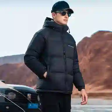 鸭鸭 极寒户外系列 中青年纯色韩版休闲基础百搭短款连帽加厚保暖运动面包羽绒服 男款