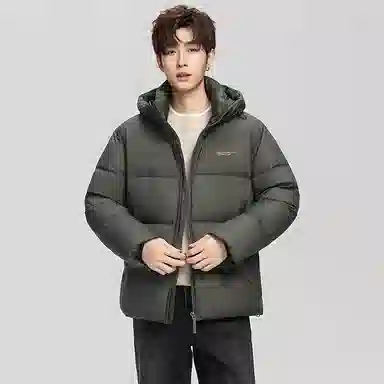鸭鸭 户外系列 纯色百搭韩版潮流基础简约石墨烯保暖防寒连帽立领羽绒服 男款