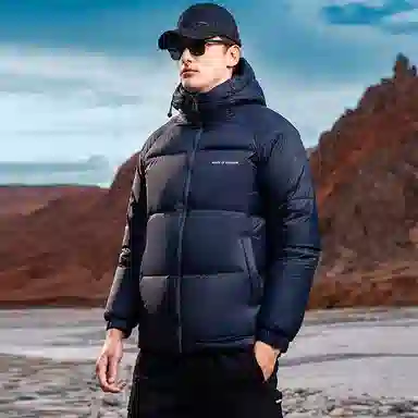 鸭鸭 极寒户外系列 中青年纯色韩版休闲基础百搭短款连帽加厚保暖运动面包羽绒服 男款