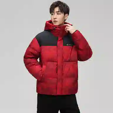 鸭鸭 青年时尚韩版潮流短款连帽户外运动休闲百搭防寒保暖迷彩面包羽绒服 男女同款