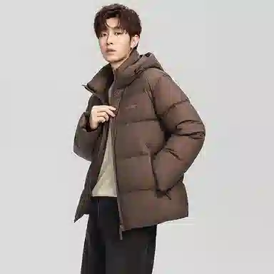 鸭鸭 户外系列 纯色百搭韩版潮流基础简约石墨烯保暖防寒连帽立领羽绒服 男款