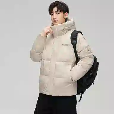 鸭鸭 青年时尚韩版潮流短款连帽户外运动休闲百搭防寒保暖迷彩面包羽绒服 男女同款