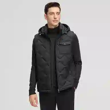 鸭鸭  韩版休闲可拆卸连帽短款秋冬季外套户外防寒保暖基础百搭外穿  羽绒马甲  男款