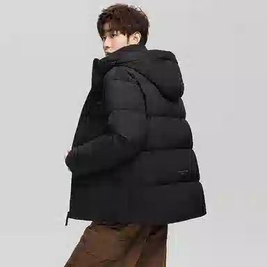 鸭鸭 户外系列 纯色百搭韩版潮流基础简约石墨烯保暖防寒连帽立领羽绒服 男款