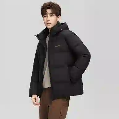 鸭鸭 户外系列 纯色百搭韩版潮流基础简约石墨烯保暖防寒连帽立领羽绒服 男款
