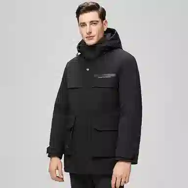 鸭鸭 中长款可拆连帽拉链羽绒服 男款