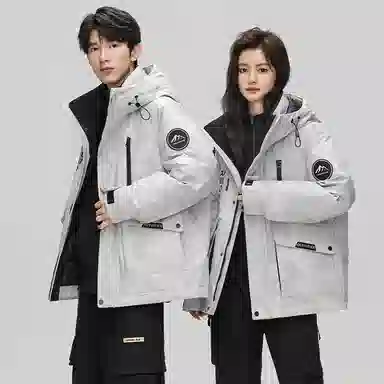 鸭鸭 山系户外风 登山休闲工装情侣宽松保暖外套加厚防寒连帽羽绒服 男女同款