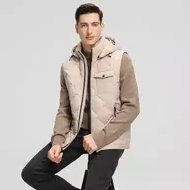 鸭鸭  韩版休闲可拆卸连帽短款秋冬季外套户外防寒保暖基础百搭外穿  羽绒马甲  男款