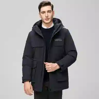 鸭鸭 中长款可拆连帽拉链羽绒服 男款