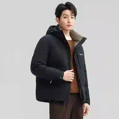 鸭鸭 石墨烯蓄热纯色韩版休闲百搭防寒保暖短款连帽羽绒服 男款
