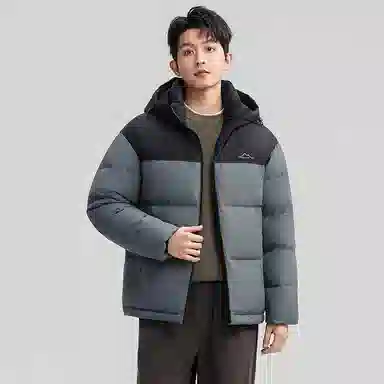 鸭鸭 户外系列 纯色百搭韩版潮流基础简约石墨烯保暖防寒连帽立领羽绒服 男款