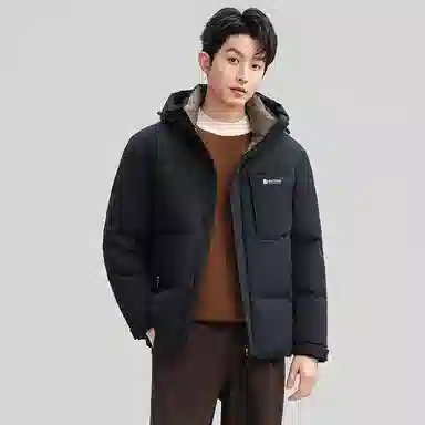 鸭鸭 石墨烯蓄热纯色韩版休闲百搭防寒保暖短款连帽羽绒服 男款