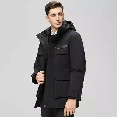 鸭鸭 中长款可拆连帽拉链羽绒服 男款