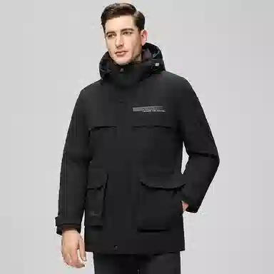 鸭鸭 中长款可拆连帽拉链羽绒服 男款