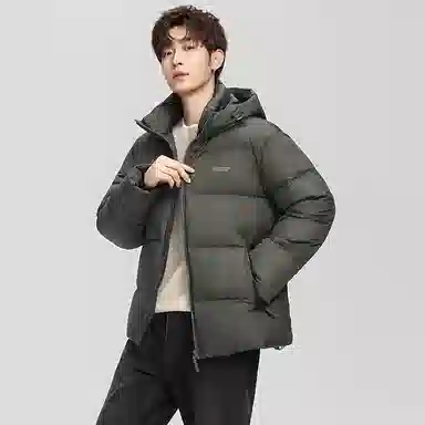 鸭鸭 户外系列 纯色百搭韩版潮流基础简约石墨烯保暖防寒连帽立领羽绒服 男款