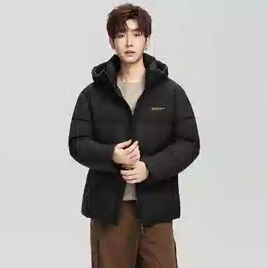鸭鸭 户外系列 纯色百搭韩版潮流基础简约石墨烯保暖防寒连帽立领羽绒服 男款