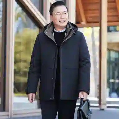 鸭鸭 商务休闲爸爸装可脱卸加绒内里鹅绒冬季保暖防风连帽羽绒服 男款