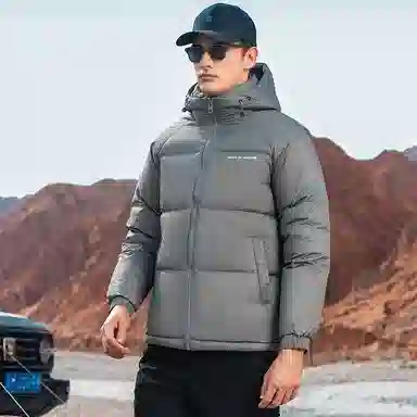 鸭鸭 极寒户外系列 中青年纯色韩版休闲基础百搭短款连帽加厚保暖运动面包羽绒服 男款