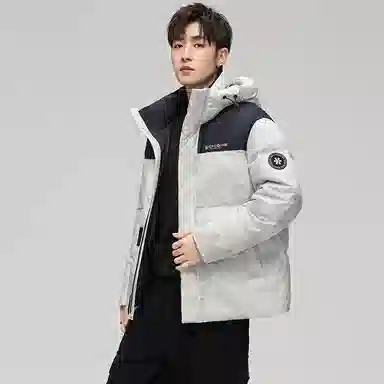 鸭鸭 青年时尚韩版潮流短款连帽户外运动休闲百搭防寒保暖迷彩面包羽绒服 男女同款