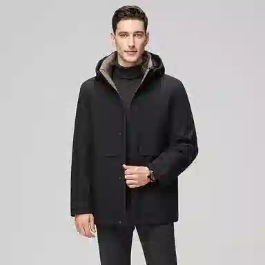 鸭鸭 三合一系列 中老年纯色商务休闲可拆卸帽短款户外防风保暖厚款羽绒服外套 男