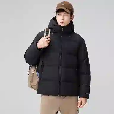 鸭鸭 户外系列 纯色百搭韩版潮流基础简约石墨烯保暖防寒连帽立领羽绒服 男款