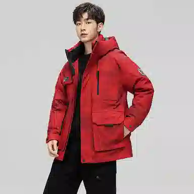 鸭鸭 紫钻系列 中青年时尚韩版潮流连帽厚款冬季外套户外防风防寒保暖中短款多口袋工装风羽绒服 男女同款