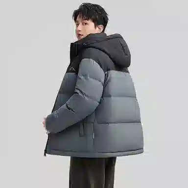 鸭鸭 户外系列 纯色百搭韩版潮流基础简约石墨烯保暖防寒连帽立领羽绒服 男款