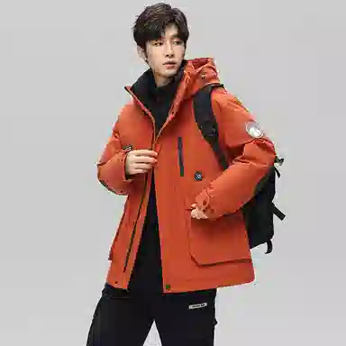 鸭鸭 中长款加厚连帽户外羽绒服 男款