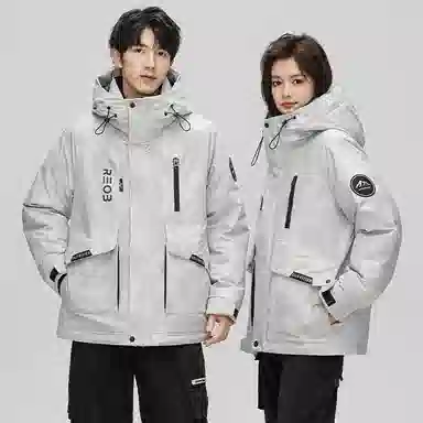 鸭鸭 山系户外风 登山休闲工装情侣宽松保暖外套加厚防寒连帽羽绒服 男女同款