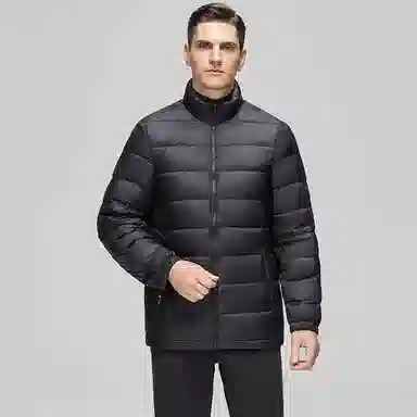 鸭鸭 三合一系列 中老年纯色商务休闲可拆卸帽短款户外防风保暖厚款羽绒服外套 男
