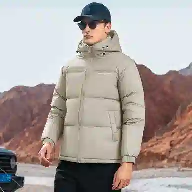 鸭鸭 极寒户外系列 中青年纯色韩版休闲基础百搭短款连帽加厚保暖运动面包羽绒服 男款