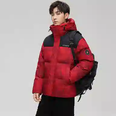 鸭鸭 青年时尚韩版潮流短款连帽户外运动休闲百搭防寒保暖迷彩面包羽绒服 男女同款