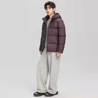 鸭鸭 户外系列 纯色百搭韩版潮流基础简约石墨烯保暖防寒连帽立领羽绒服 男款