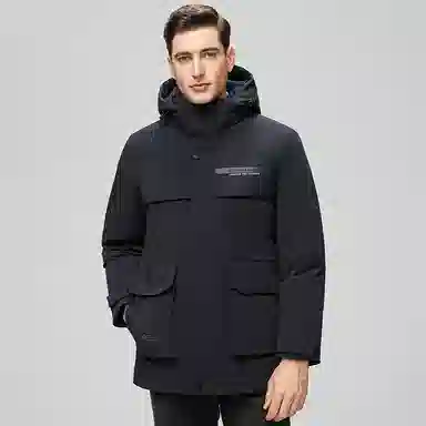 鸭鸭 中长款可拆连帽拉链羽绒服 男款