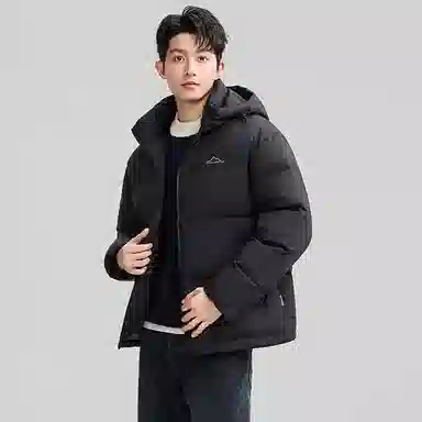 鸭鸭 户外系列 纯色百搭韩版潮流基础简约石墨烯保暖防寒连帽立领羽绒服 男款