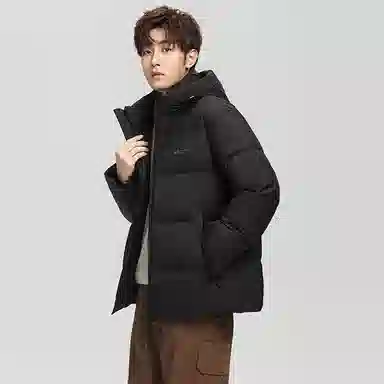 鸭鸭 户外系列 纯色百搭韩版潮流基础简约石墨烯保暖防寒连帽立领羽绒服 男款