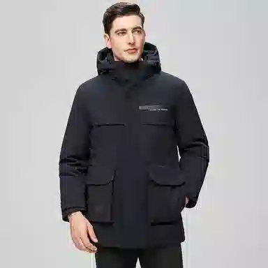 鸭鸭 中长款可拆连帽拉链羽绒服 男款