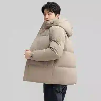 鸭鸭 石墨烯蓄热纯色韩版休闲百搭防寒保暖短款连帽羽绒服 男款