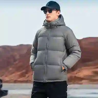 鸭鸭 极寒户外系列 中青年纯色韩版休闲基础百搭短款连帽加厚保暖运动面包羽绒服 男款