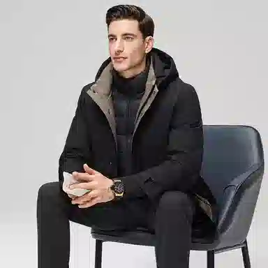 鸭鸭 三合一系列 中老年纯色商务休闲可拆卸帽短款户外防风保暖厚款羽绒服外套 男