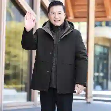 鸭鸭 商务休闲爸爸装可脱卸加绒内里鹅绒冬季保暖防风连帽羽绒服 男款