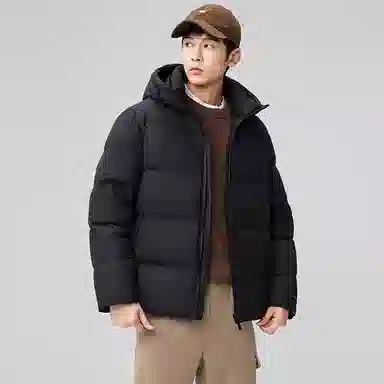 鸭鸭 户外系列 纯色百搭韩版潮流基础简约石墨烯保暖防寒连帽立领羽绒服 男款