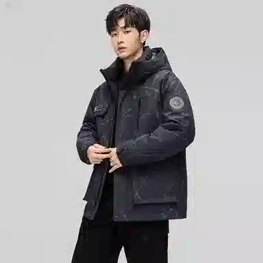 鸭鸭 紫钻系列 中青年时尚韩版潮流连帽厚款冬季外套户外防风防寒保暖中短款多口袋工装风羽绒服 男女同款