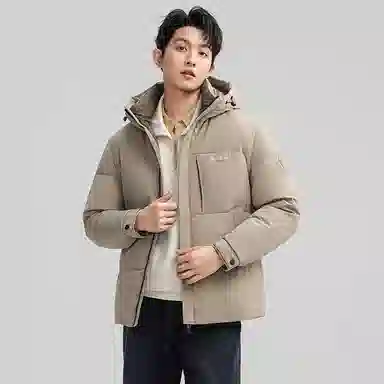 鸭鸭 石墨烯蓄热纯色韩版休闲百搭防寒保暖短款连帽羽绒服 男款