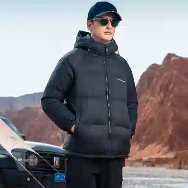 鸭鸭 极寒户外系列 中青年纯色韩版休闲基础百搭短款连帽加厚保暖运动面包羽绒服 男款