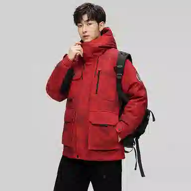 鸭鸭 紫钻系列 中青年时尚韩版潮流连帽厚款冬季外套户外防风防寒保暖中短款多口袋工装风羽绒服 男女同款