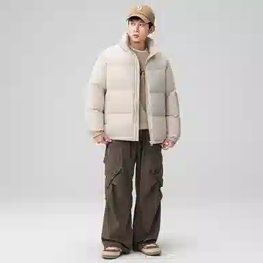 鸭鸭 户外运动韩系加厚保暖短款冬季外套纯色韩版休闲基础百搭立领面包羽绒服 男女同款