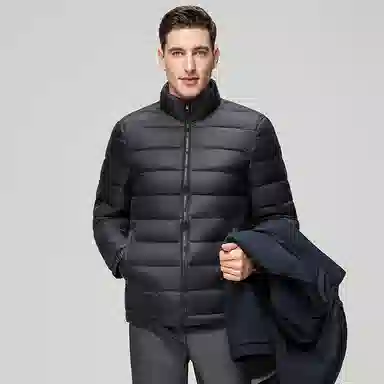 鸭鸭 三合一系列 中老年纯色商务休闲可拆卸帽短款户外防风保暖厚款羽绒服外套 男