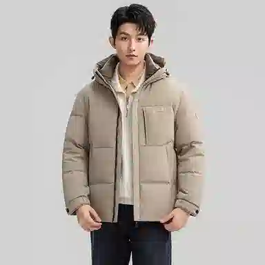 鸭鸭 石墨烯蓄热纯色韩版休闲百搭防寒保暖短款连帽羽绒服 男款